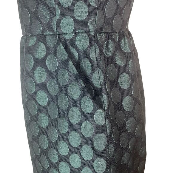 Boden Wm’s Sz 10 Black Green Shimmer Polka Dot Pockets Tweed Fit Flare Dress - Picture 2 of 6